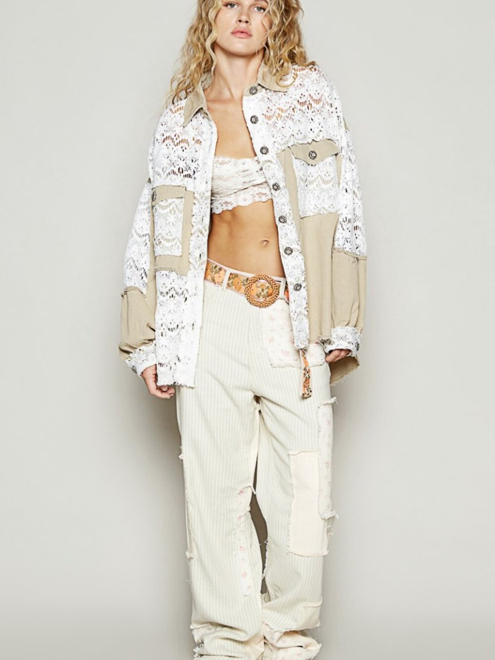 POL SHACKET SAND COTTON AND CROCHET